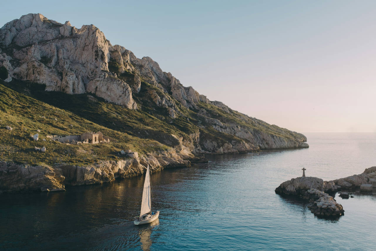 Sailing yacht in canal